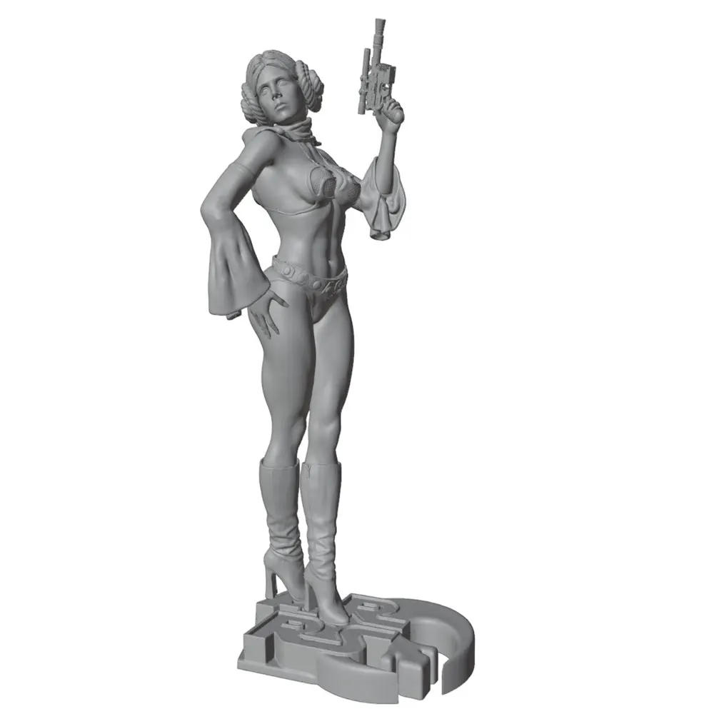 Estatua de resina 75 mm mujer con pistola – Kit sin pintar detalle
