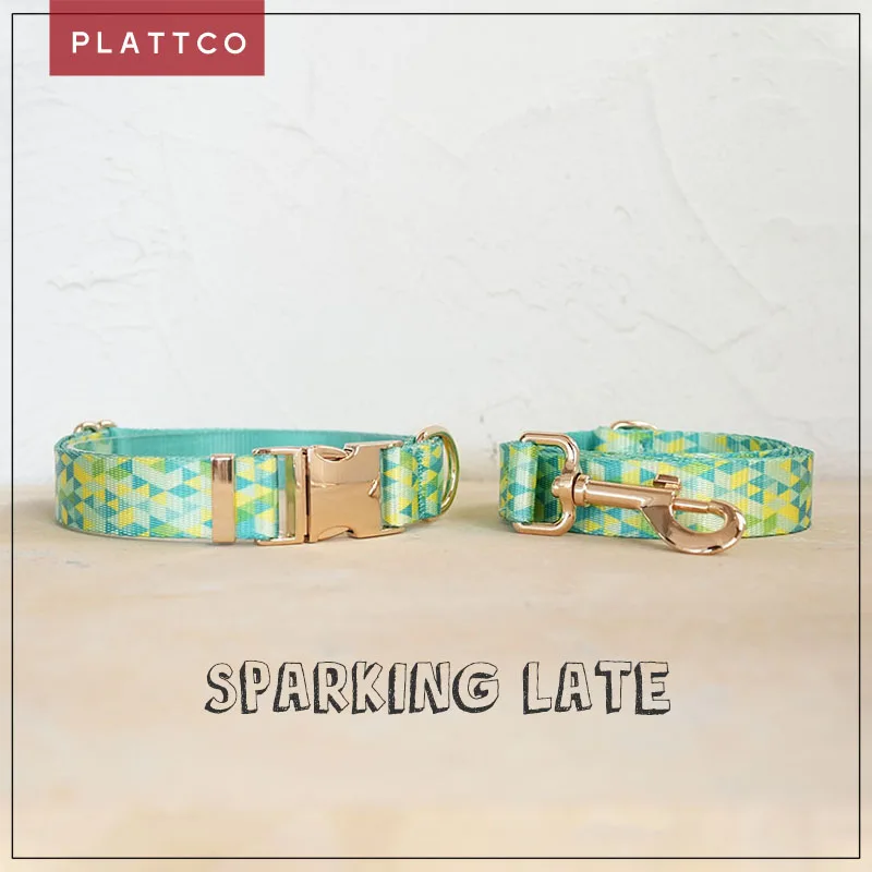 PLATTCO-Conjunto de perro de diseño único, estampado brillante, patrón posterior con hebilla de aleación de zinc de color claro de alta calidad, 5 tamaños, PDC311G y PDL311G