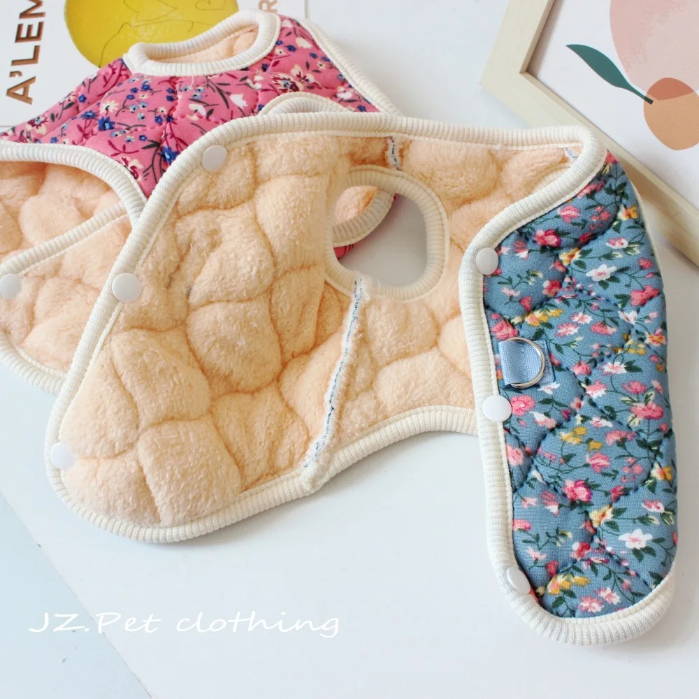Chaleco de felpa de otoño e invierno para mascotas, abrigo Floral grueso y cálido para gatos, oso de peluche, chaleco para perros pequeños, ropa para perros pequeños - imagen 2