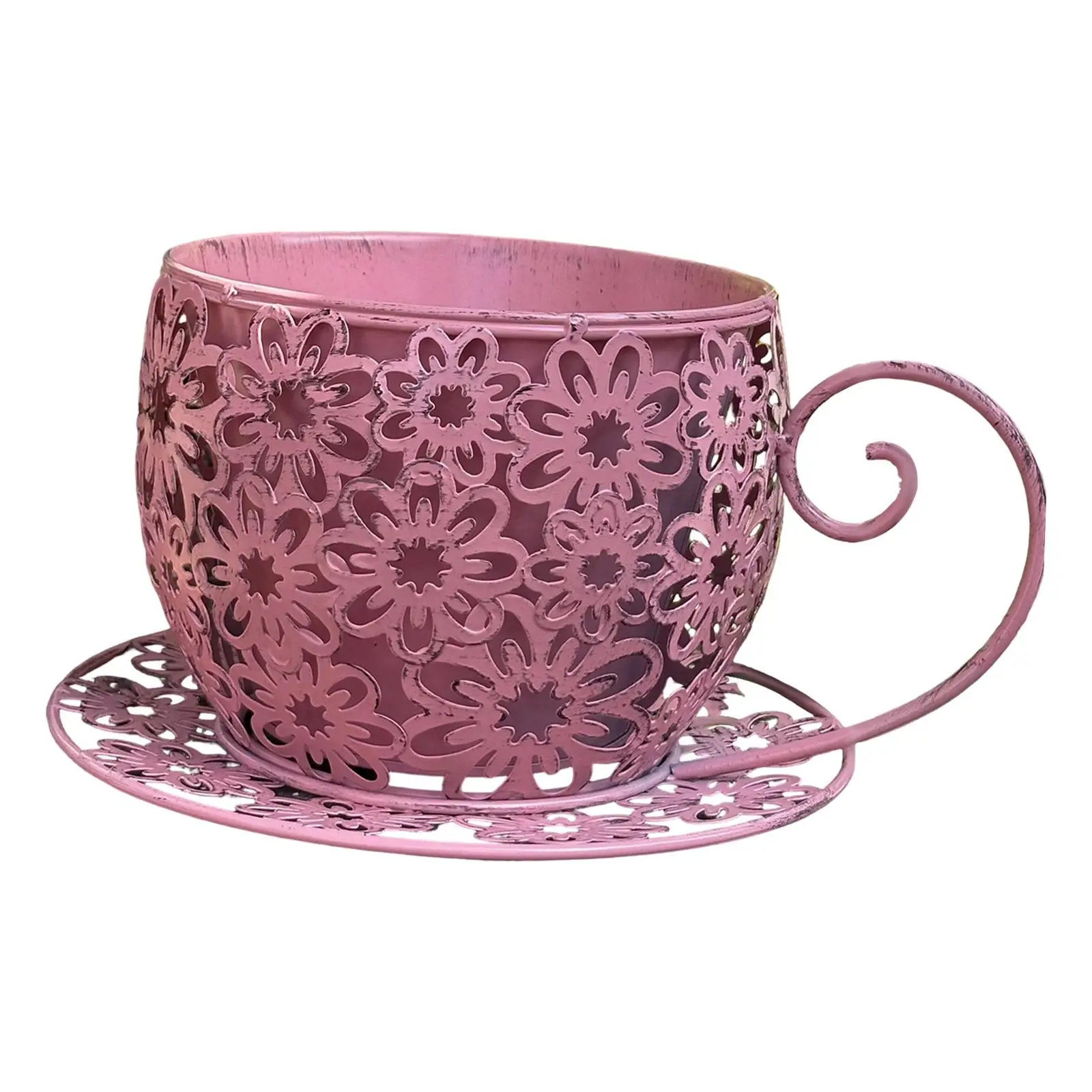 Creative Iron Planter Pot Elegant Teacup Flower Vase Vintage Art Balcony Decor for Indoor Outdoor Use