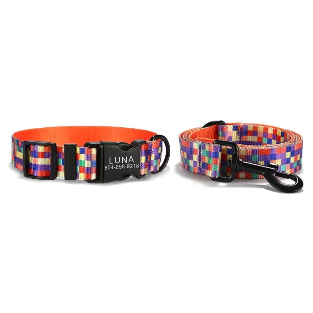 Collar de perro personalizado con grabado gratuito, correa para mascotas a juego, hebilla de contactos personalizados, Collar para mascotas con forma de cubo de arcoíris