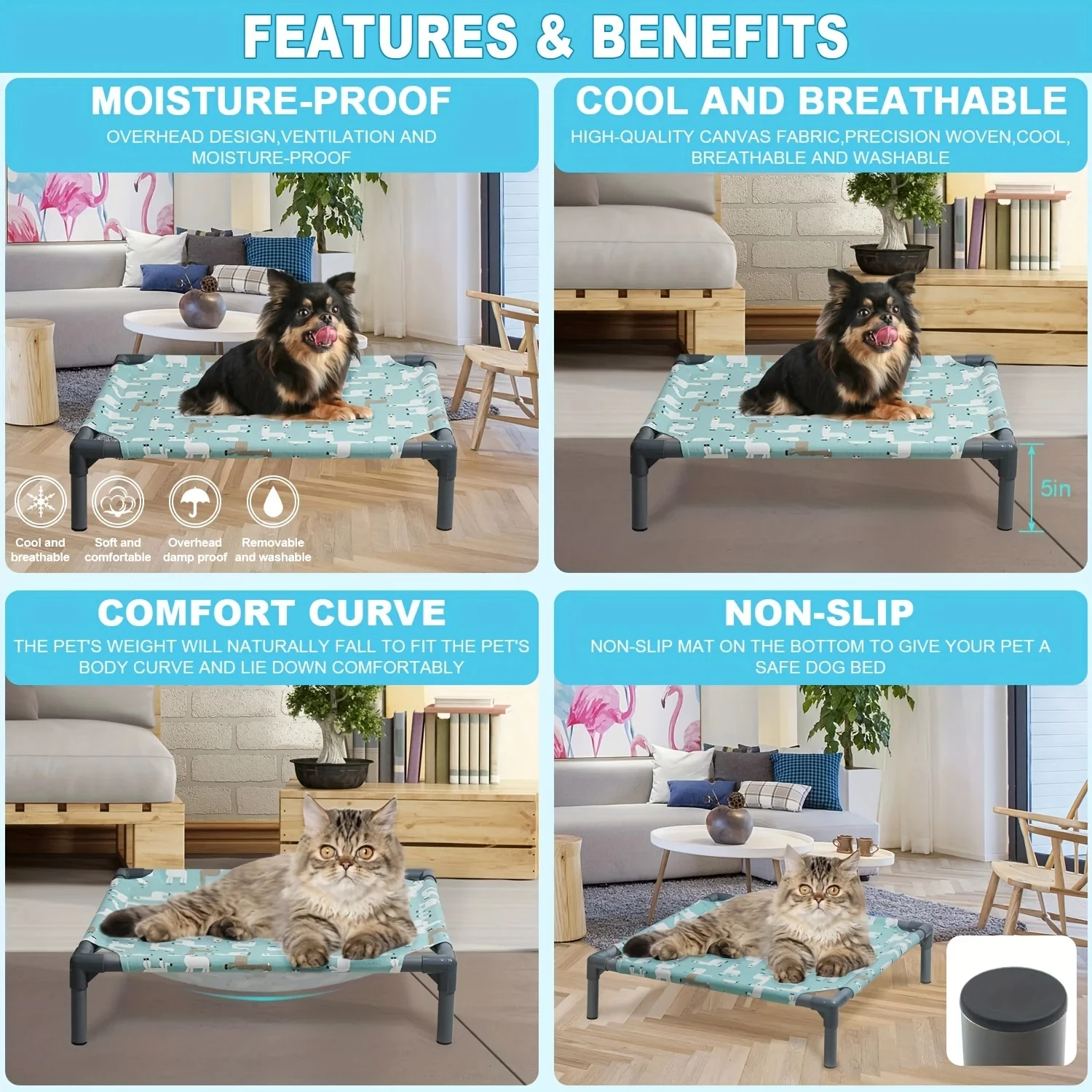 Cama de hamaca desmontable para perros con alfombrilla de cama lavable, cómoda cama para perros elevada a prueba de humedad con fondo antideslizante, elevador rectangular - imagen 3
