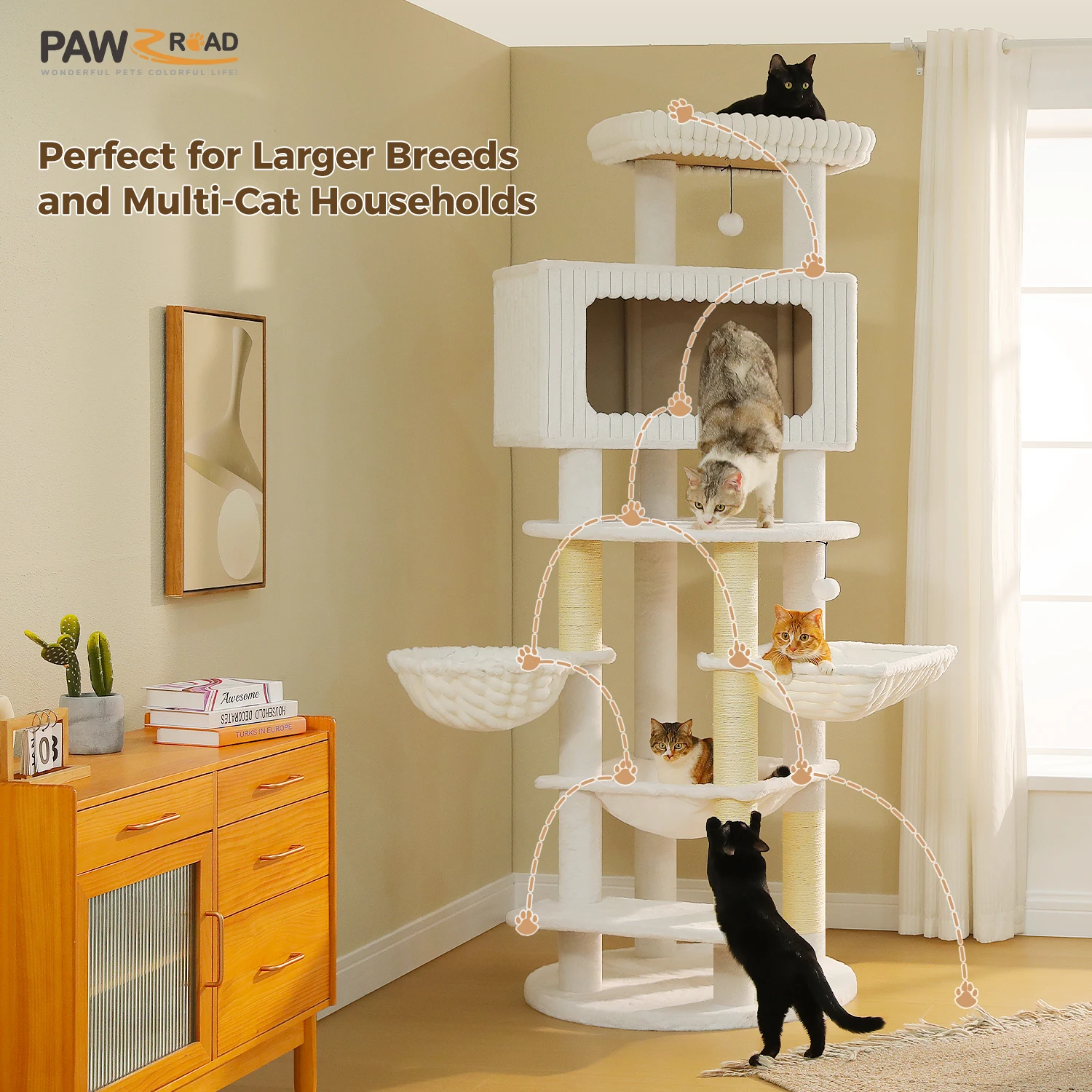 Árbol rascador multinivel para gatos con condominio y plataforma amplia - imagen 2