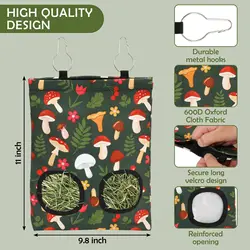 Bolsa de heno para conejos, alimentador de hierba seca colgante con 2 agujeros para conejillo de indias, Chinchillas, ratas, bolsa de almacenamiento de alimentos para animales pequeños