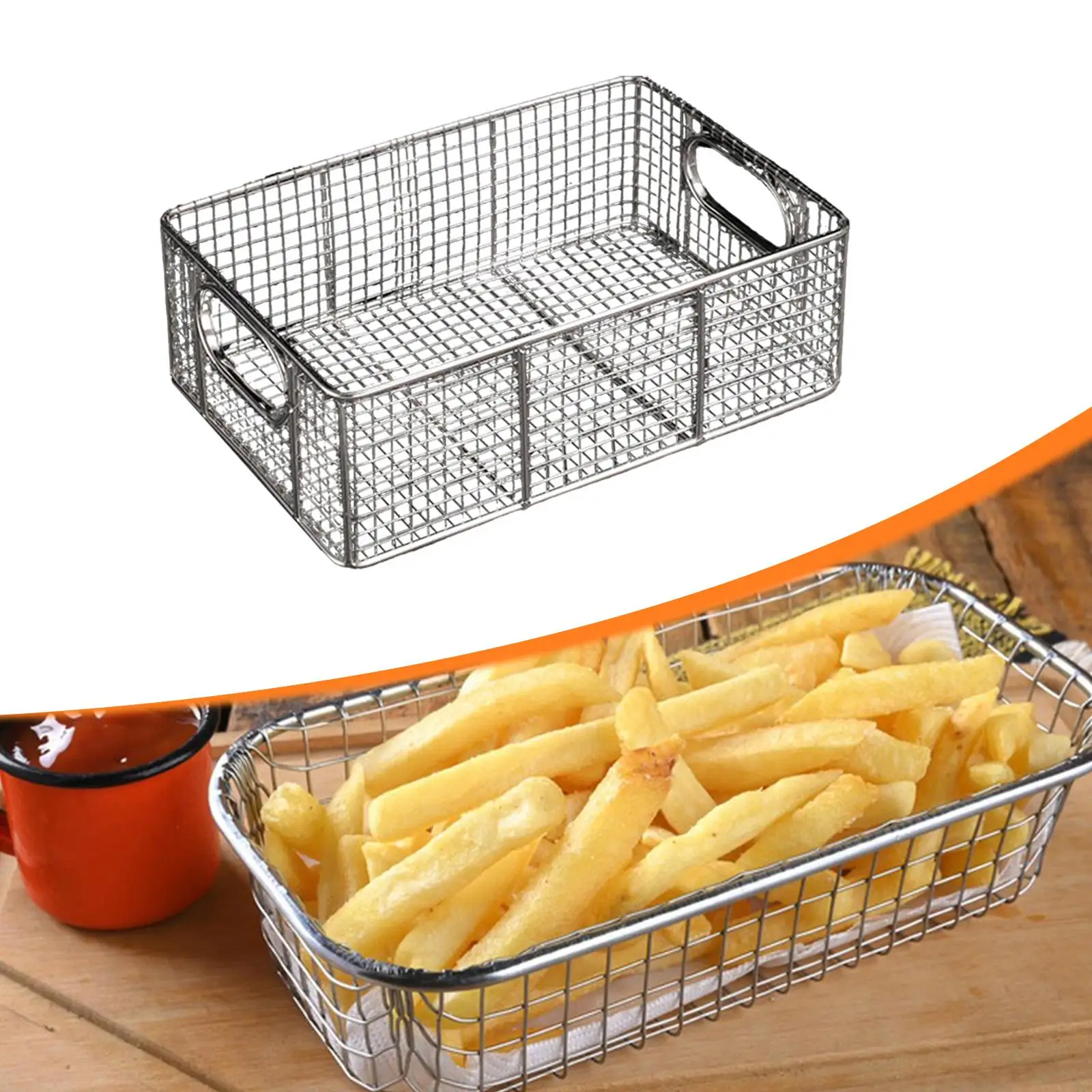 Deep Fry Basket French Fries Holder Snacks Container Food Basket Fryer Basket Bread Basket Stainless Steel Wire for Kitchen Home