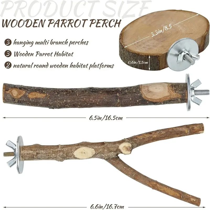 Perchas de madera natural para loros – Juguete para afilar garras - imagen 4