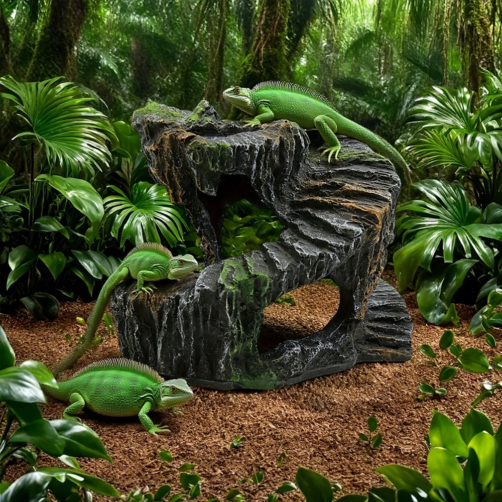 Plataforma para tomar el sol de tortuga, cueva para pecera, decoración de acuario, cueva oculta de roca Artificial, adornos para mascotas, Reptiles, anfibios, 1 ud. - imagen 5