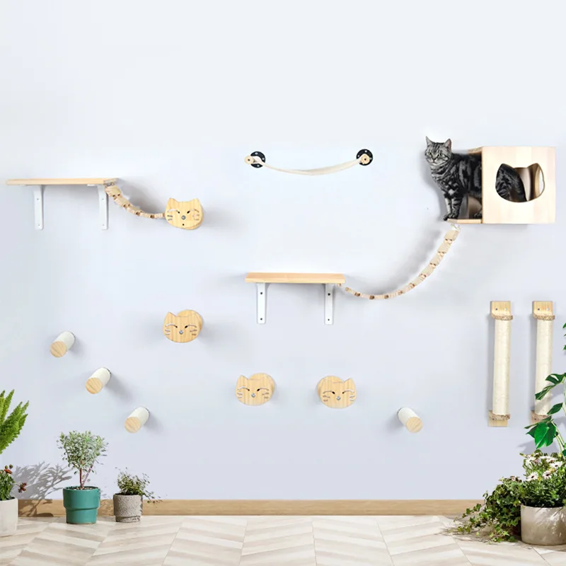 Estantes de pared hechos a mano para gatos, estante de puente y perca, hamaca, cama para dormir, escalones de pared, muebles de escalada para gatitos - imagen 2