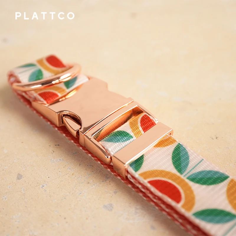 PLATTCO-collar de perro de diseño único, estampado de flores, patrón de té, hebilla de oro rosa de alta calidad, 5 tamaños, PDC351RG - imagen 5