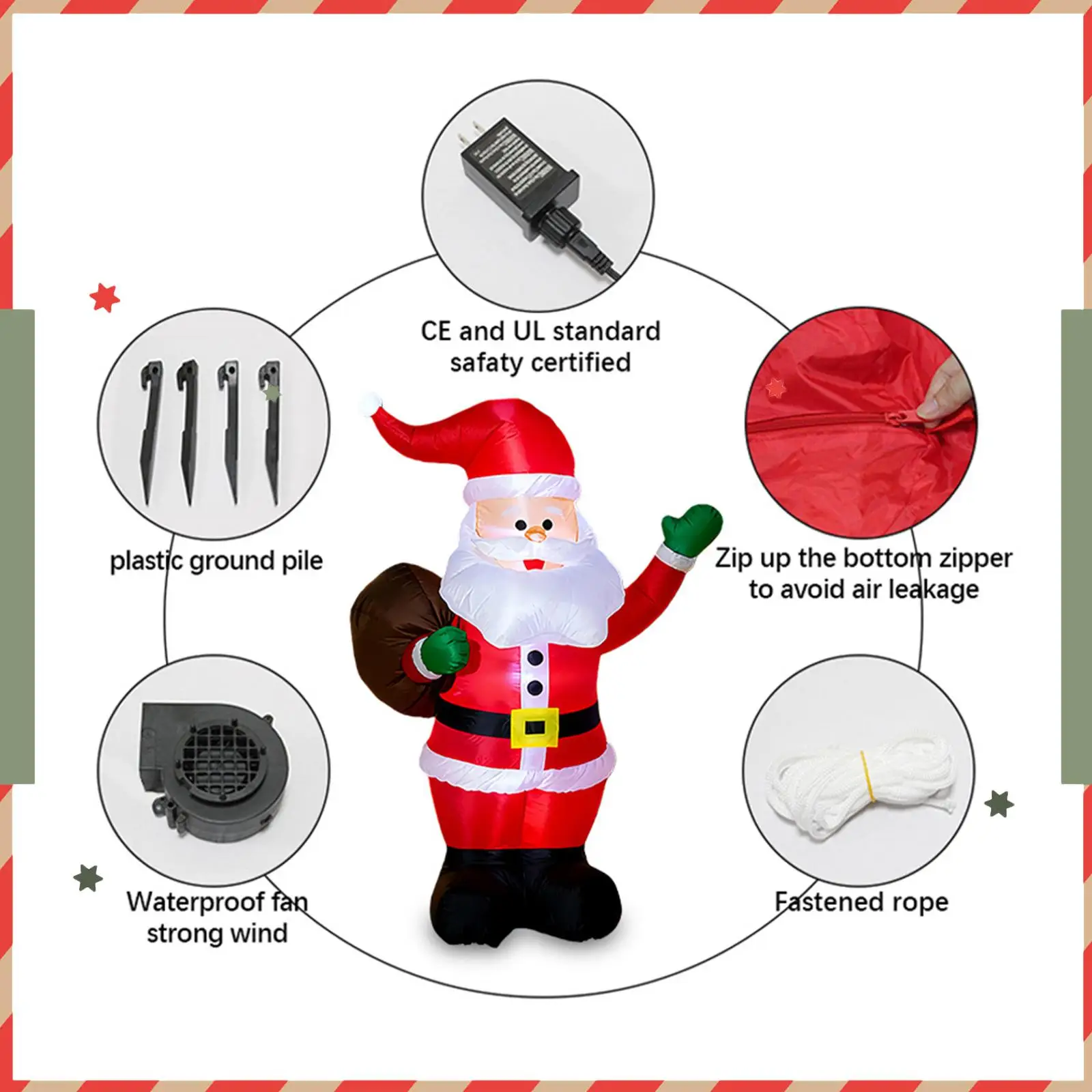 Adorno inflable navideño para patio, enchufe estadounidense, regalo Ideal para césped con LED para interiores - imagen 5