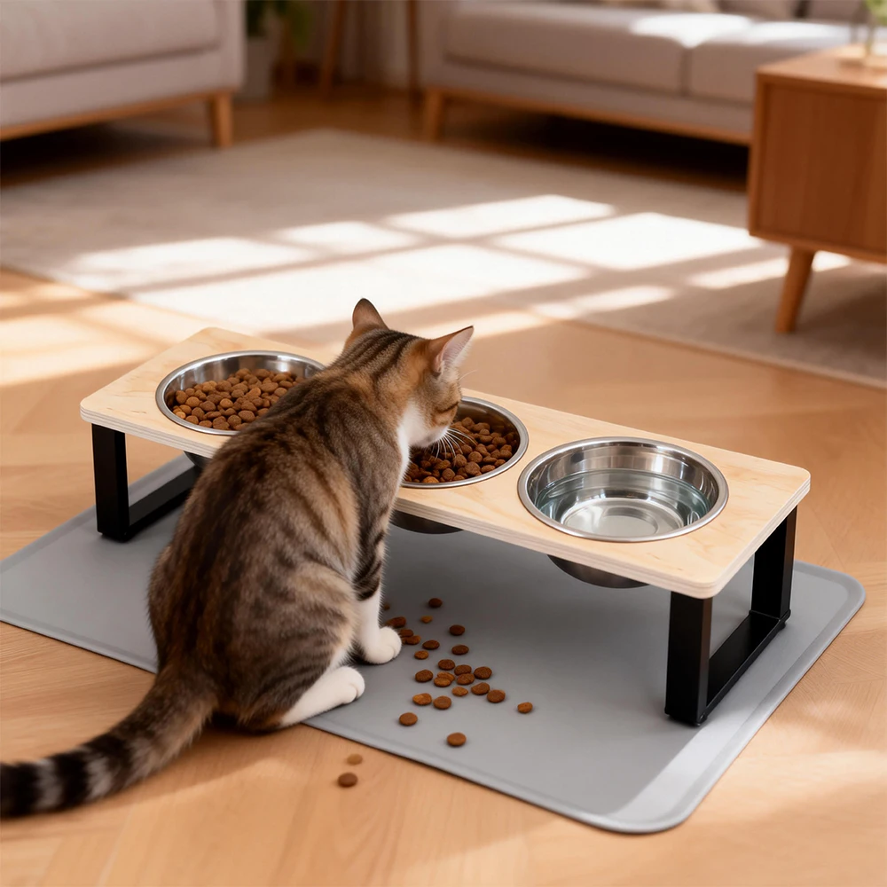 Comedero elevado para gatos con tapete silicona antideslizante - imagen 3