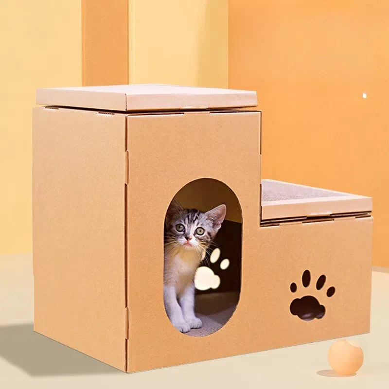 Casa para gatos de varios niveles con rascador para gatitos, condominio duradero para gatos con alfombrilla para rascar, tabla de rascar Reversible - imagen 4