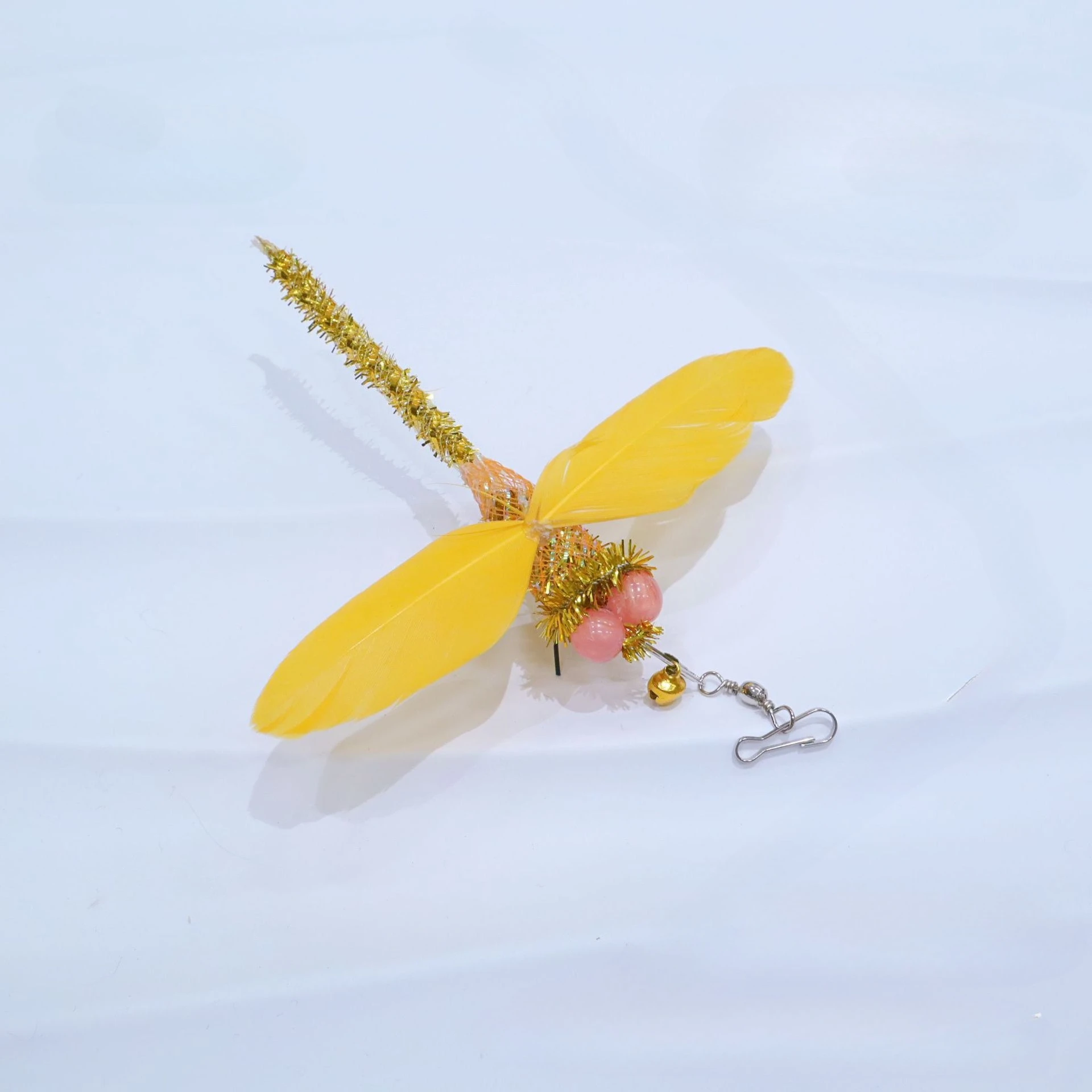 2 uds estilo aleatorio simulación colorida pez dorado insecto gato Teaser palo cabezas pluma mascota juguete - imagen 5