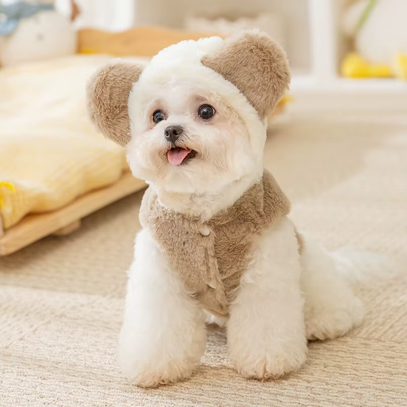 Abrigo de lana para perros, ropa de invierno para perros con bonito oso, chaqueta cálida para exteriores para perros pequeños, Chihuahua, Bulldog Francés, Bichon, ropa gruesa