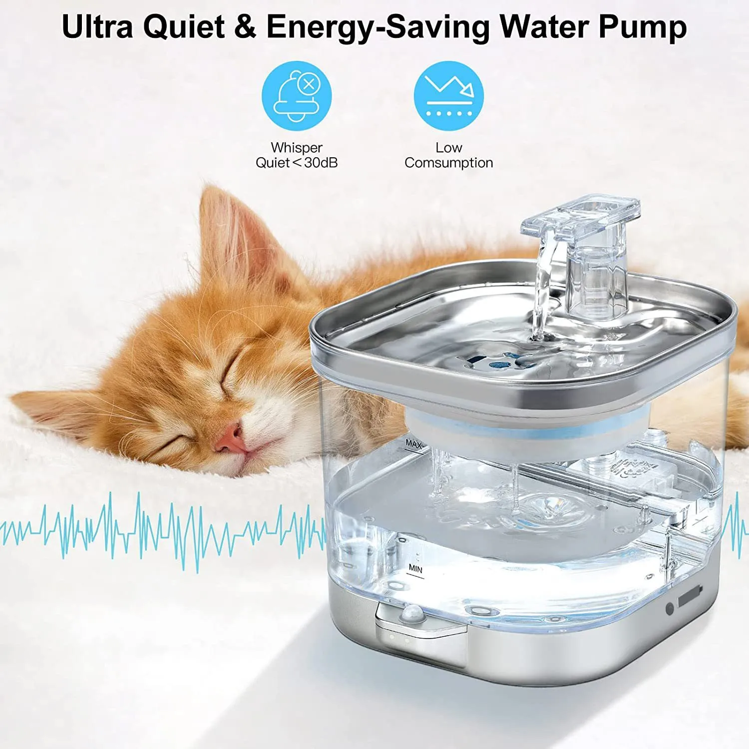 Bebedero automático inalámbrico recargable acero inoxidable para gatos - imagen 3
