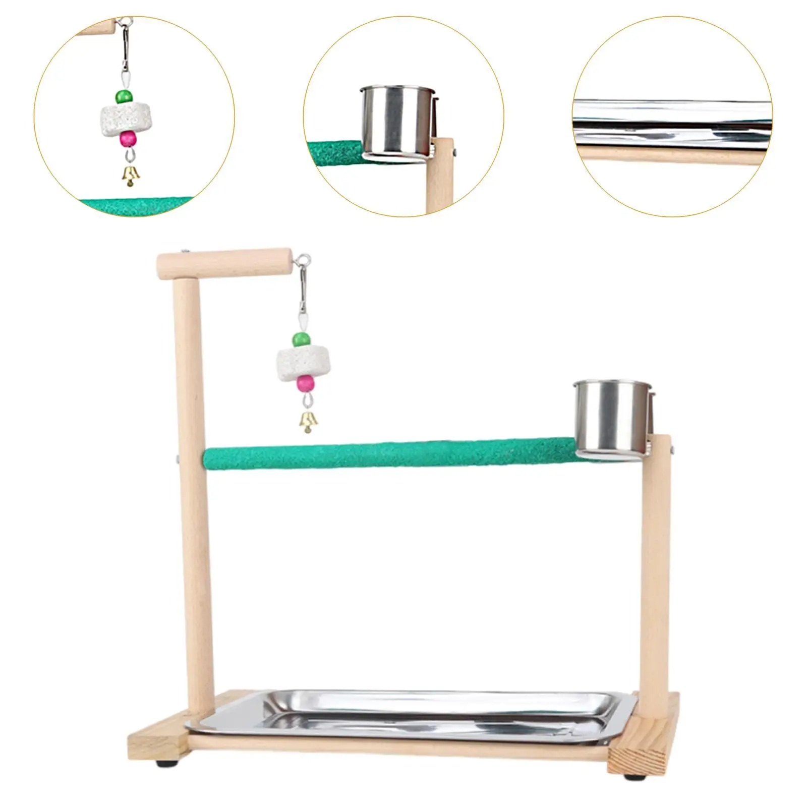 Parrot Playground Perch Gym Removable Tray Feeder Cups Exercise Activity Center for Budgie Conures Cockatoos Cage Accessories