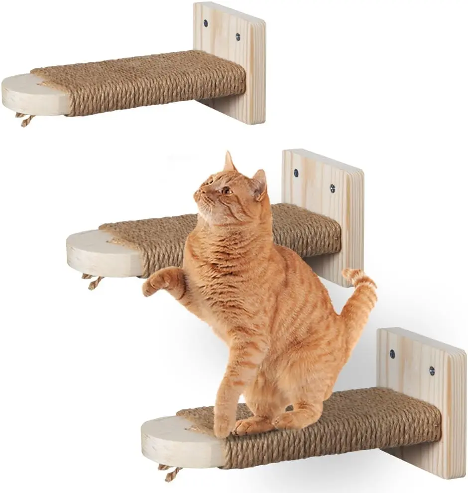 Marco de escalada para gatos de madera maciza montado en la pared: plataforma de salto multifuncional con poste para rascar, cama de madera para gatos para descanso de gatitos - imagen 3
