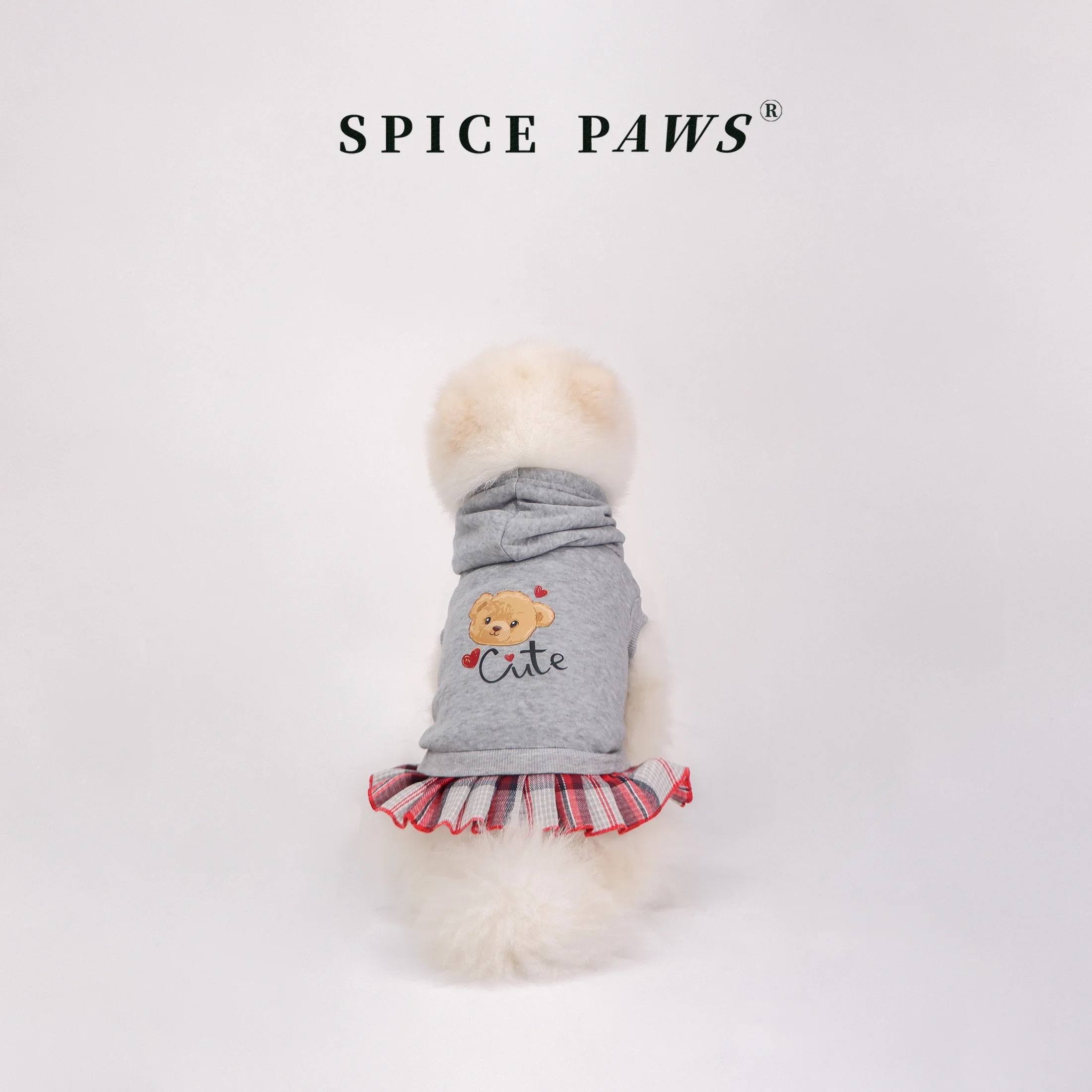 Vestido sudadera con capucha para perros y gatos – Estampado osito gris - imagen 2