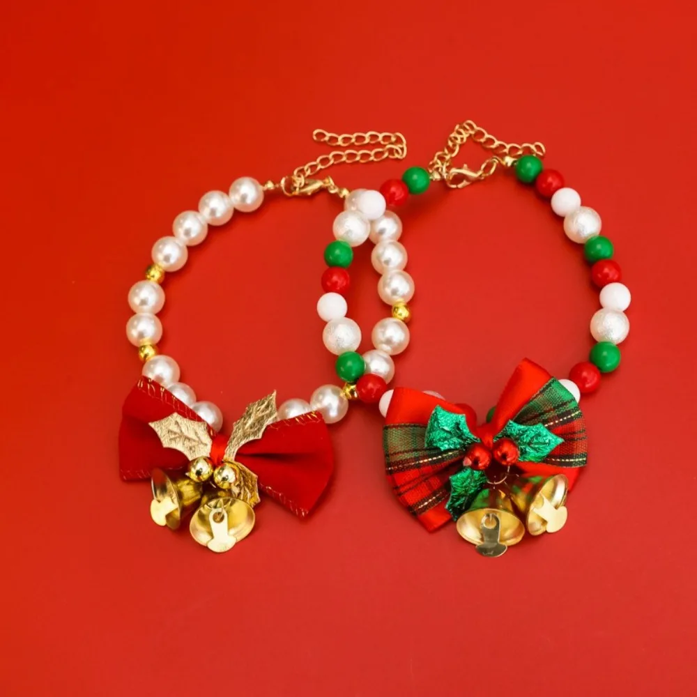 Collar navideño con perlas y lazo para gatos y perros - imagen 3