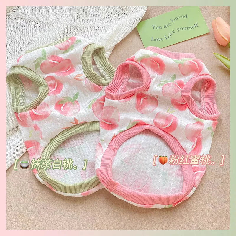 Camiseta sin mangas con estampado de melocotón para mascotas, abrigo inferior bonito para primavera/verano, ropa para mascotas, ropa fina de verano para perros pequeños, transpirable - imagen 3