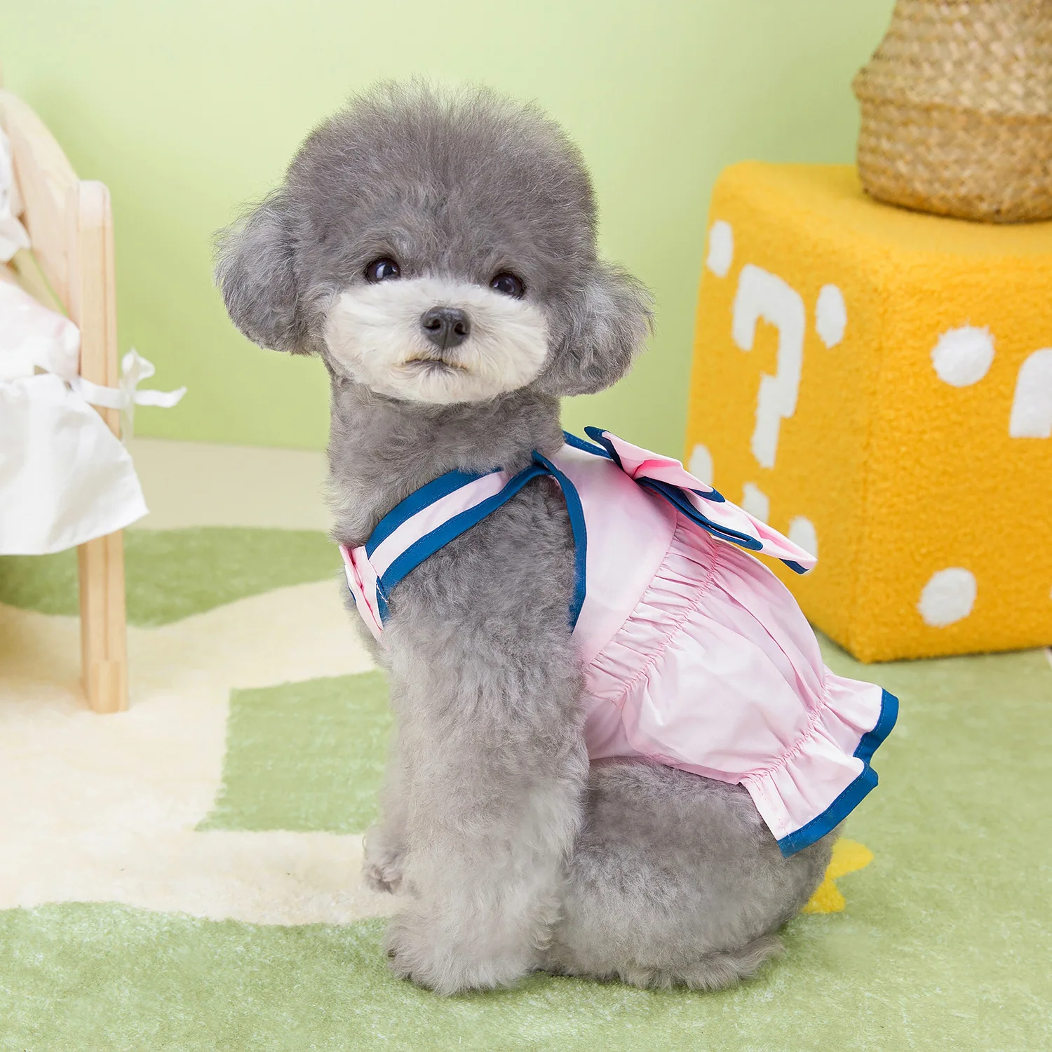 Vestido de verano para perros y gatos con lazo rosa-amarillo - imagen 2