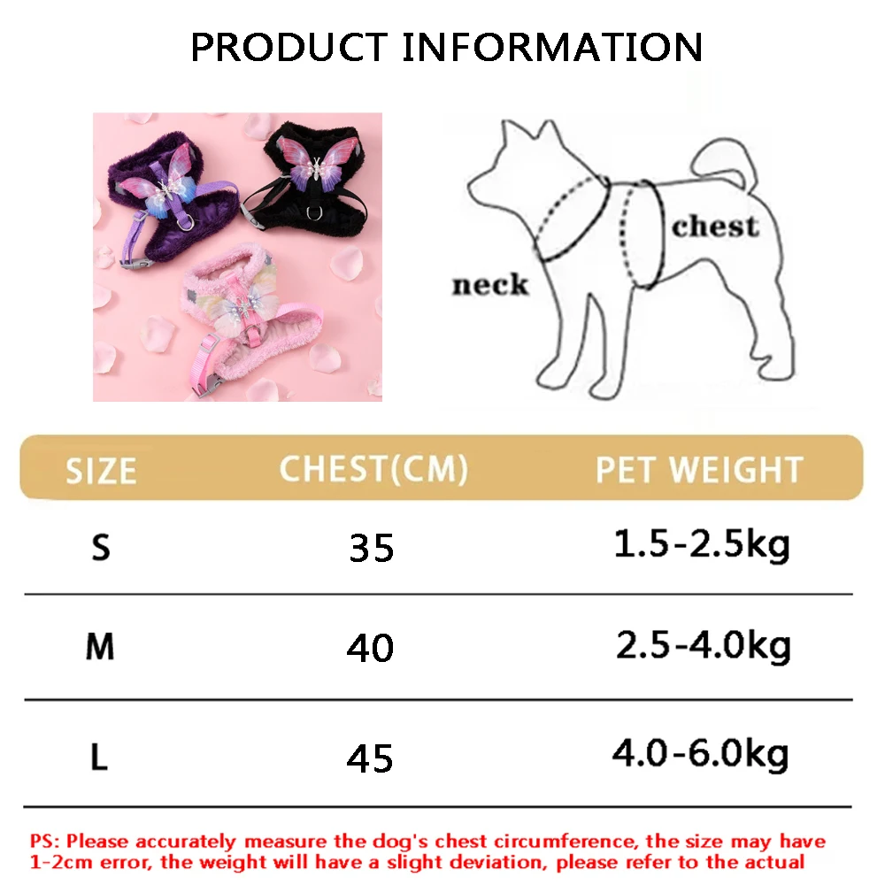 Arnés de gato pequeño con decoración de mariposa, conjunto de correa de arnés de perro cálido para invierno, arnés de gato mediano Bejirog, correa suave para perro