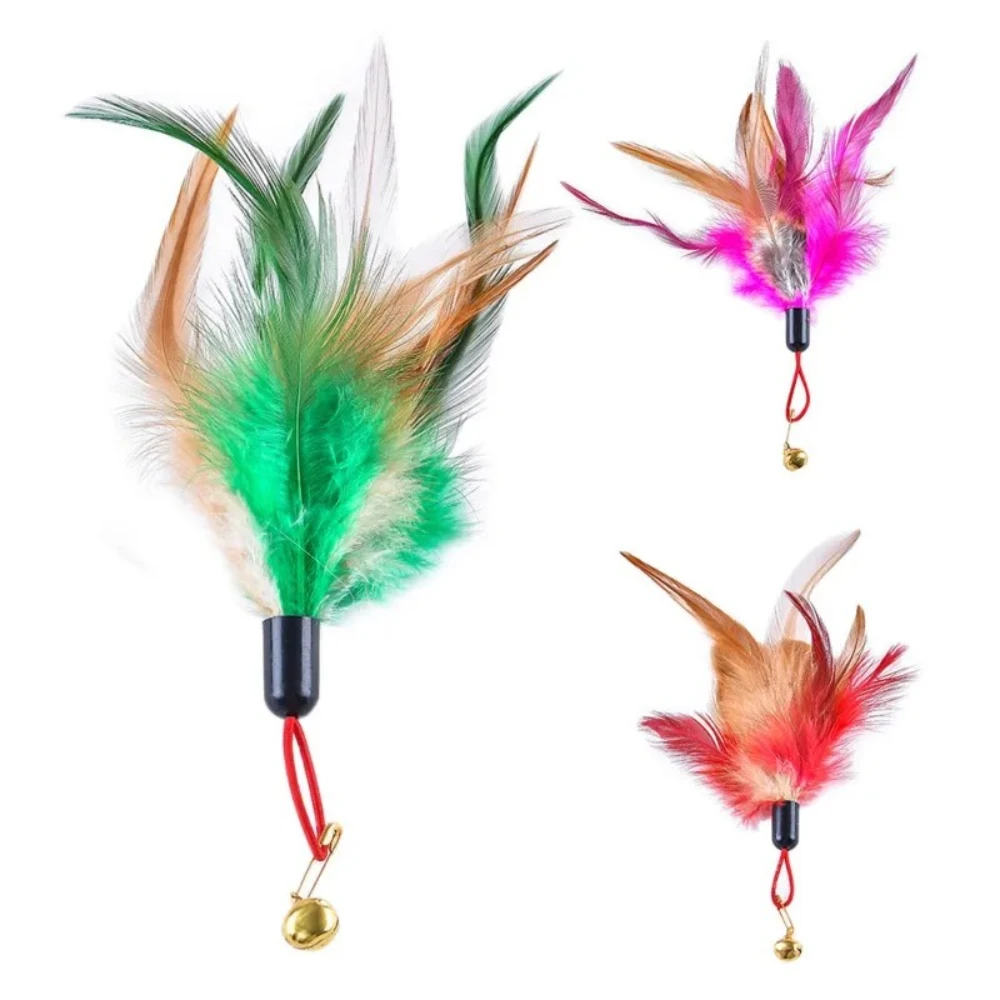 Recambios de varita para gatos, repuesto de plumas de pollo con campana, juguete interactivo para gatitos, 3 uds./5 uds.