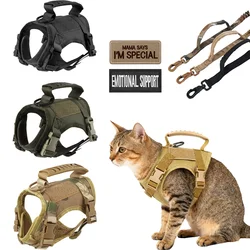 Conjunto de arnés y correa tácticos para gatos, arnés de chaleco ajustable a prueba de Escape para caminar con mango de goma acolchado de malla suave