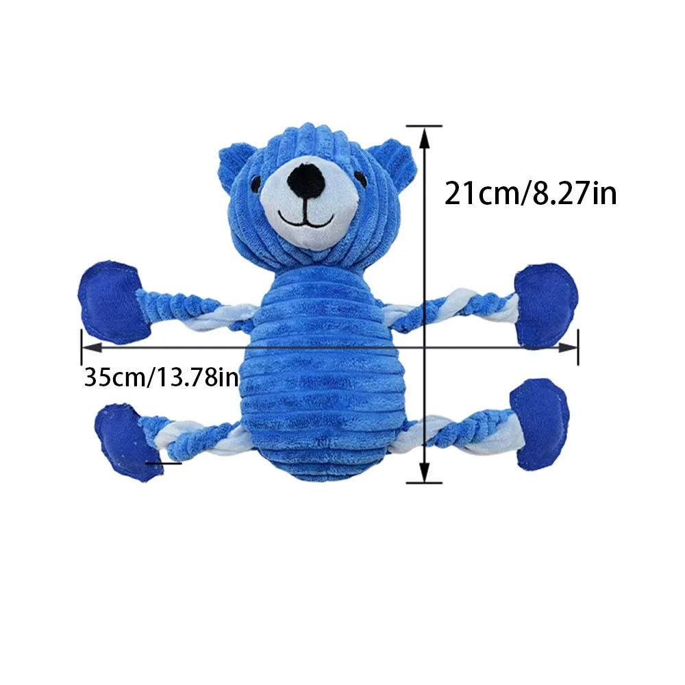 Juguete de peluche para perros con forma de oso, juguete para mascotas con nudo de cuerda resistente a masticar chirriante, juguete interactivo para limpieza de dientes para cachorros y adultos