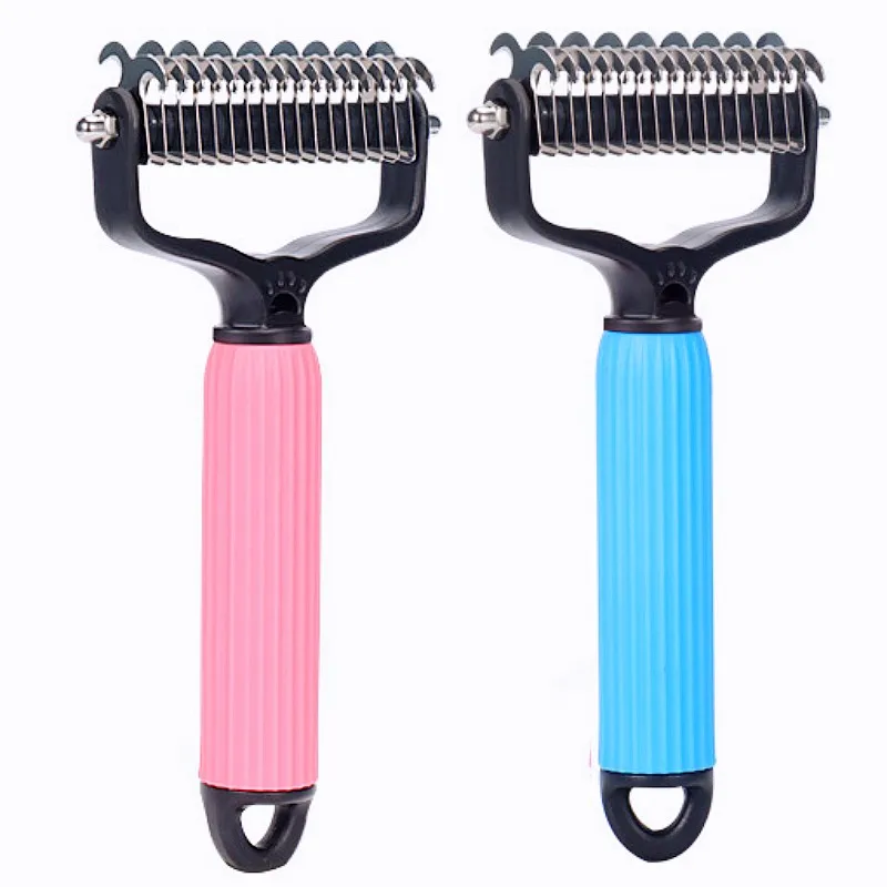 Peine para perros, cuchillo, peines para perros, removedor de pelo de mascotas de doble cara, cepillo para perros de acero inoxidable para limpieza de nudos, cepillo para perros, productos para mascotas - imagen 3