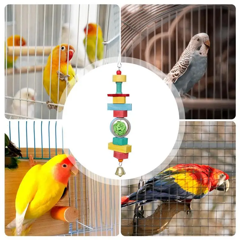 Juguetes de madera para periquitos, jaula para pájaros pequeños, juguetes para masticar coloridos para aliviar el estrés, juguetes para pájaros pequeños para loros - imagen 5