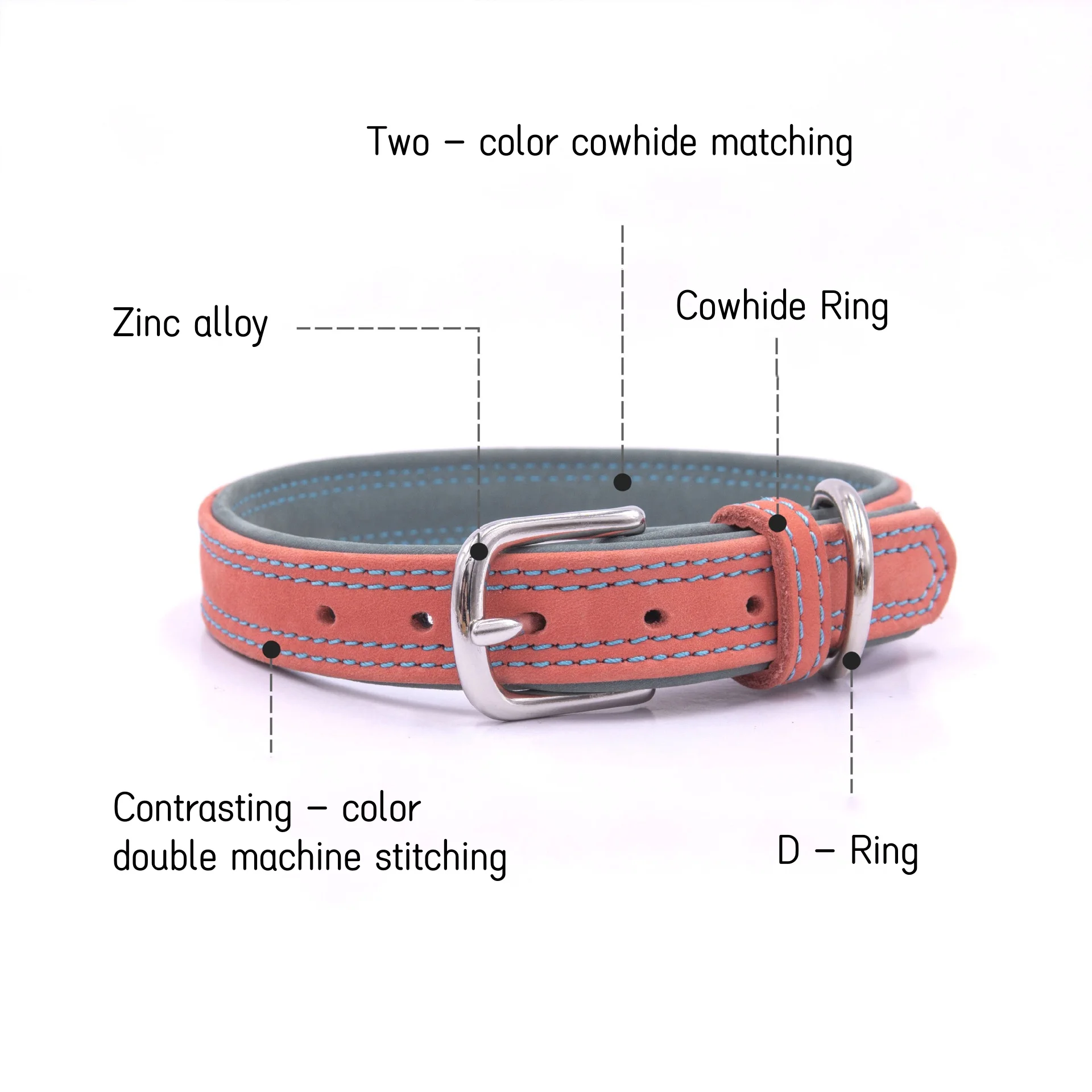 Collar de perro de piel de vaca amarilla de grano superior, Collar de mascota impermeable ajustable de cuero real, cables de perro a juego de dos tonos suaves de doble capa