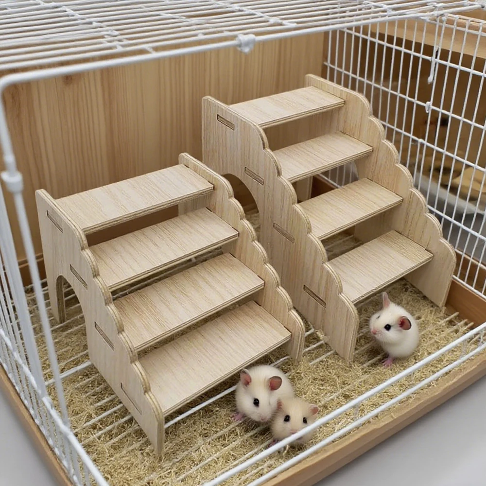 Escalera de escalada de madera para hámster, plataforma de baño y oculta de varios niveles para mascotas pequeñas, Chinchillas, gerbils, escalera para hámster, 1 ud.