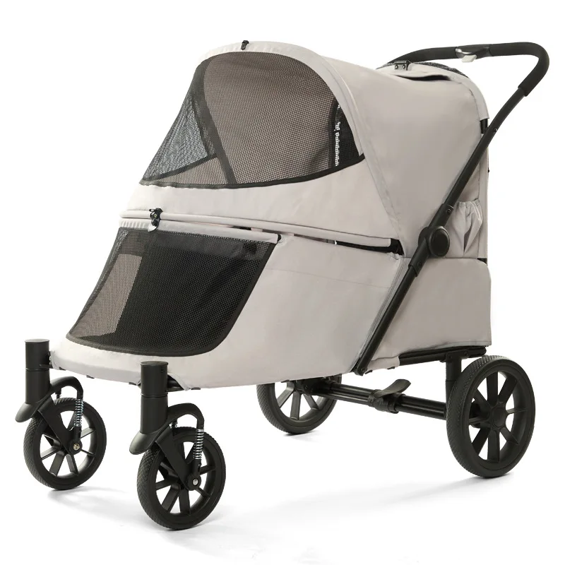 Cochecito plegable para perros, rueda grande con freno de rampa, cochecitos para perros, suspensión para exteriores, cochecito portátil para perros grandes, portador Oxford para mascotas - imagen 3