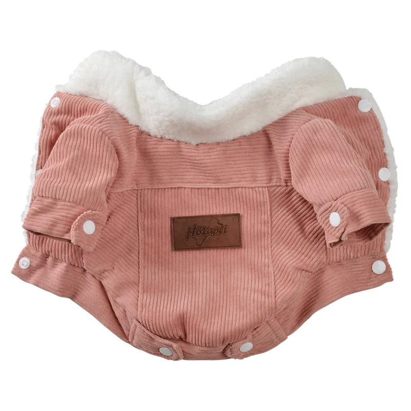 Chaqueta de pana y terciopelo para mascotas, abrigo con cuello de piel de cordero y piernas para mascotas, ropa cálida de otoño e invierno, ropa para cachorros para perros pequeños - imagen 5