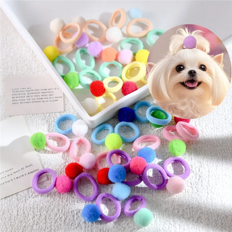 20 piezas bandas elásticas para el cabello para mascotas, banda de goma con bola de felpa para niñas, lazos para el cabello para perros y gatos, accesorios para el cabello, productos para el cuidado de mascotas - imagen 2