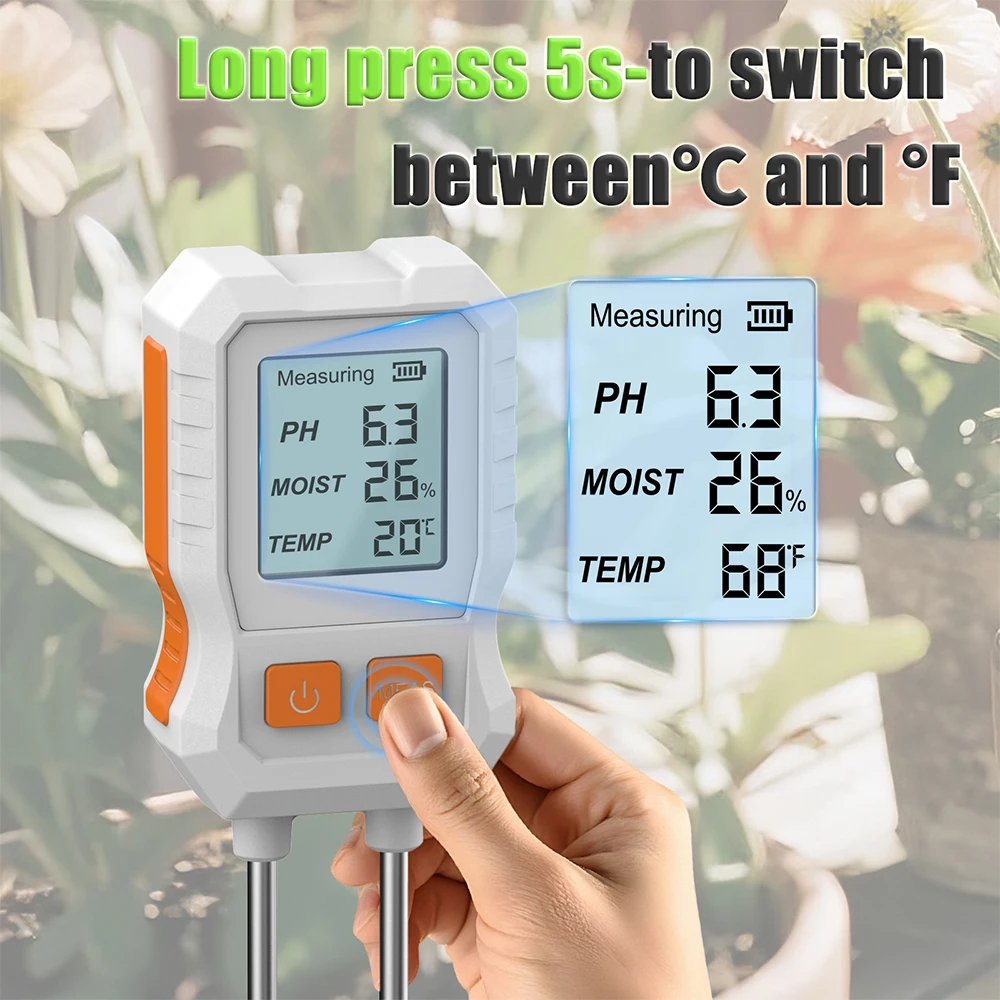 Medidor suelo digital portátil para jardín: acidez, humedad y luz - imagen 2