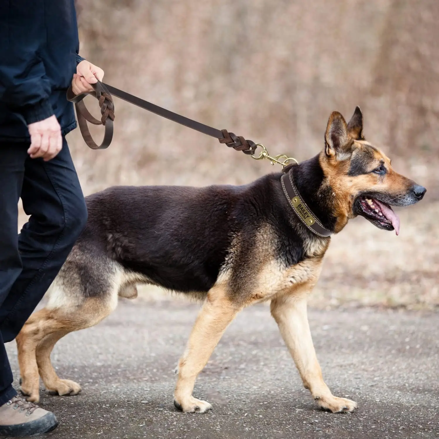 Correa de cuero para perros, correas trenzadas de cuero genuino de alta resistencia para perros grandes, medianos y pequeños, entrenamiento y caminar de pastor - imagen 5