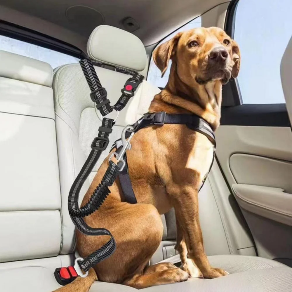 Cinturón de seguridad para perro de 117cm, arnés ajustable para coche, cinturón de seguridad, correa de nailon, cinturón de seguridad con amortiguador elástico, seguridad asegura el reposacabezas