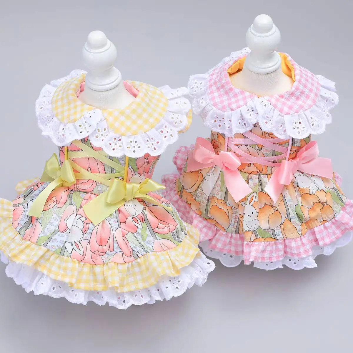 Vestido a cuadros de primavera y verano para mascotas, vestido de princesa para gatos, Falda corta esponjosa, chaleco de peluche para perros pequeños, ropa para cachorros pequeños