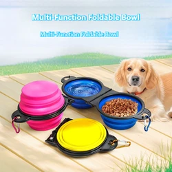 Cuenco plegable para mascotas, cuenco de arroz para perros, cuenco doble plegable de salida portátil de una pieza, suministros para mascotas para perros al aire libre