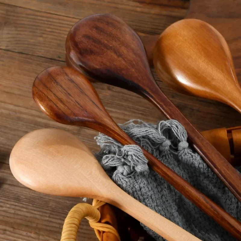 Cuchara de café de madera Natural de mango largo, cuchara de agitación japonesa, cuchara de miel Retro, vajilla, accesorios de cocina, nuevo - imagen 5