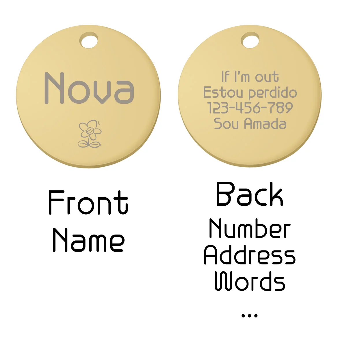 Etiqueta de identificación circular para mascotas, etiquetas de dirección personalizadas para perros, placa con nombre antipérdida para cachorros, etiqueta colgante personalizada para gatos, suministros para mascotas - imagen 2