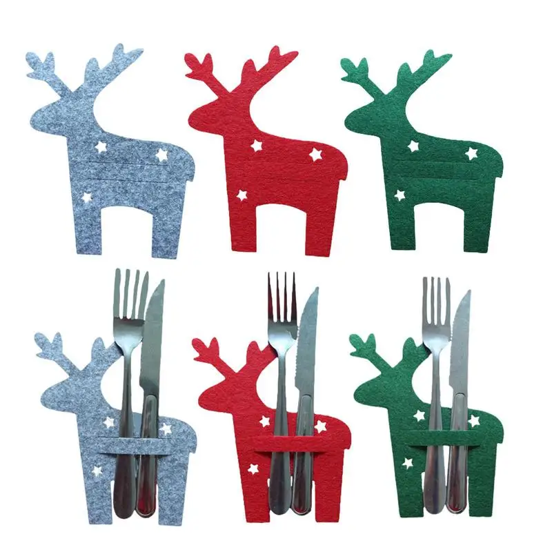 Bolsa de cubiertos navideña, soporte de utensilios, bolsas de tenedor cortador, fundas de cubiertos de Reno - imagen 4