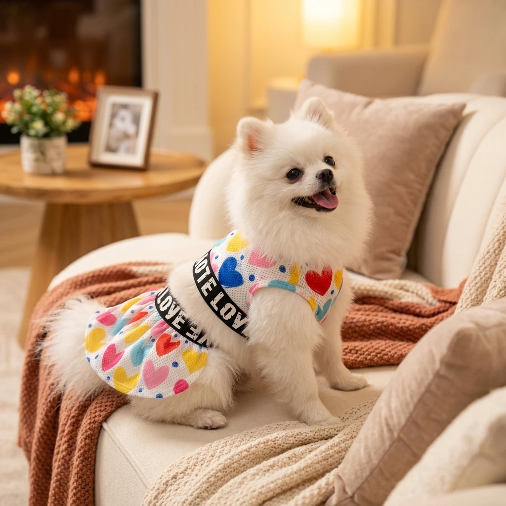 Conjunto verano para perro: camiseta de malla y falda corazones - imagen 3