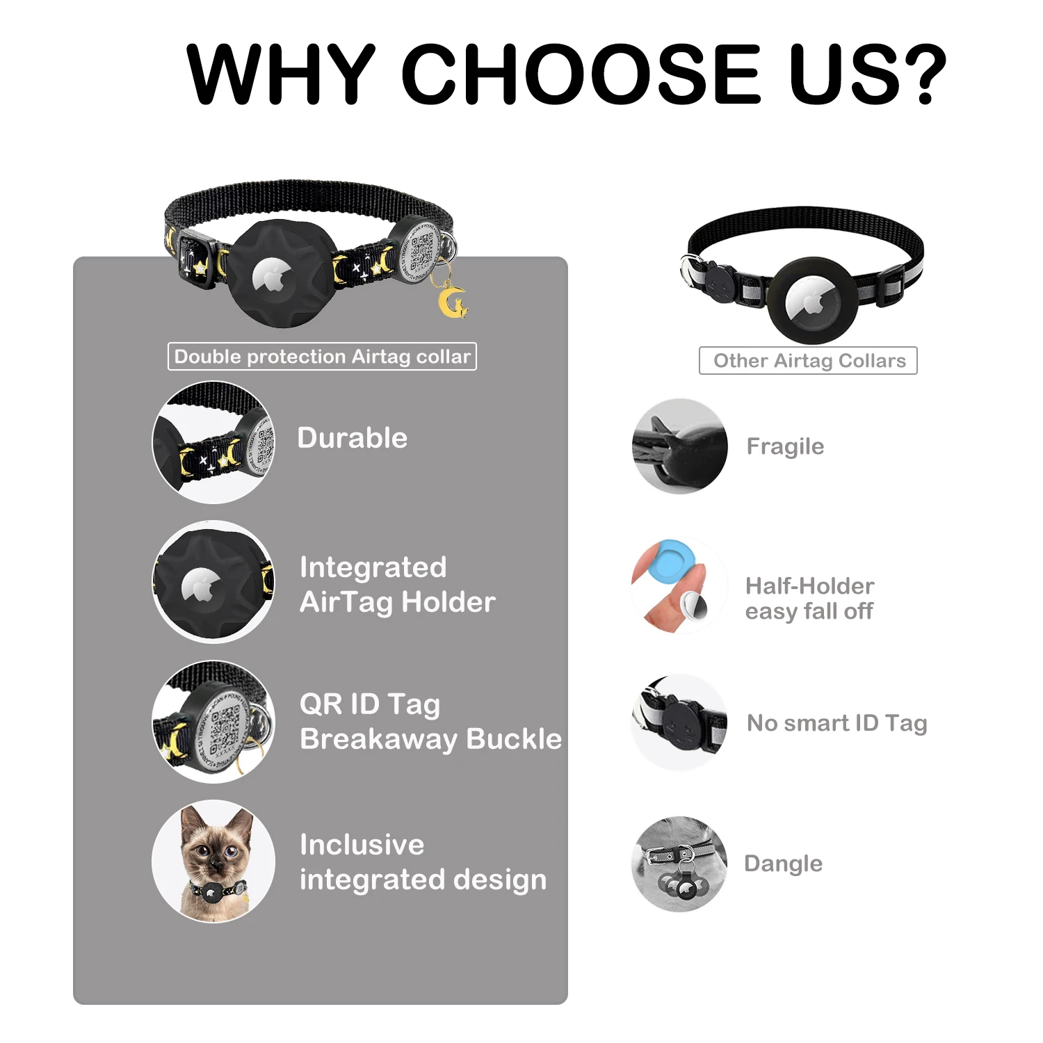 Collares de gatito con adornos de luna con soporte de airtag de manzana, Collar de gato desmontable con etiqueta de nombre de código QR etiqueta de identificación de gato gatos personalizados - imagen 5