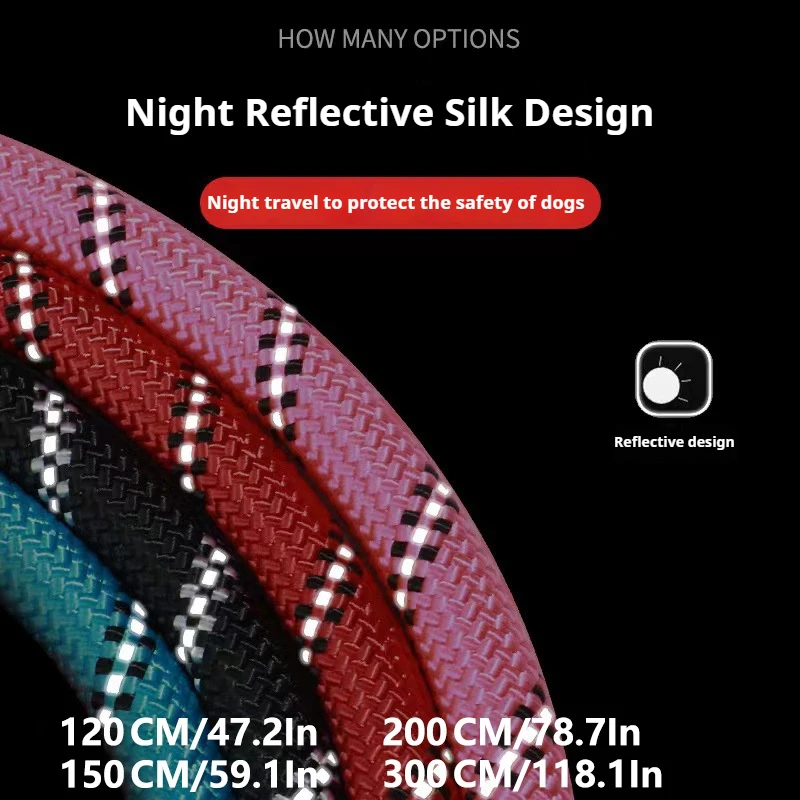 Correa para mascotas de 120/150/200/300 cm con cuerda reflectante y asa cómoda, adecuada para perros pequeños, medianos y grandes - imagen 3