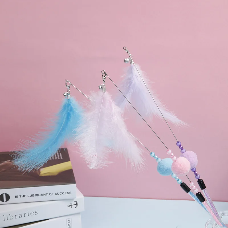 Juguetes para gatos, divertidos juguetes para gatos, cabeza de repuesto interactiva, juguete para gatos con plumas, juguetes de alambre de acero para gatos, palo Bitt, bola, juguete, productos para mascotas - imagen 3