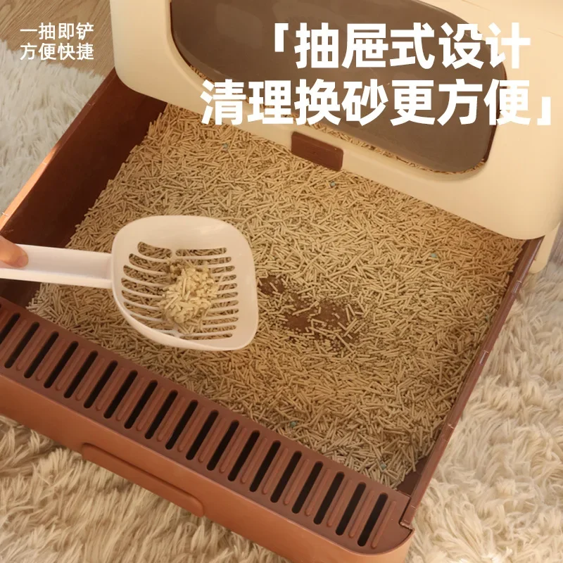 Caja de arena para gatos, desodorante plegable grande, inodoro para mascotas, cajón a prueba de salpicaduras, inodoro para mascotas, lavabo de mierda para gatos superior para el hogar - imagen 4