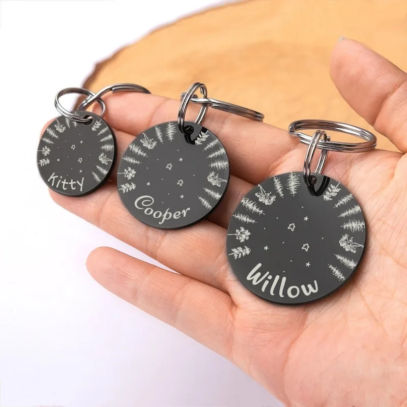 Diseño personalizado de madera y estrella, nombre de perro y gato, grabado láser, placa de identificación para mascotas, etiqueta de identificación personalizada para mascotas - imagen 2